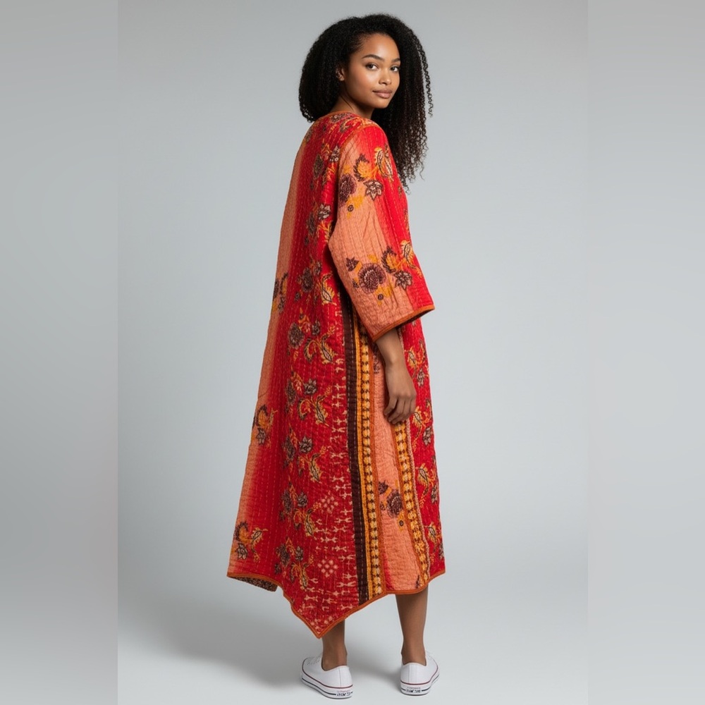 KANTHA Fitted Long 3/4 Sleeve Cardigan ITEM 132 Reversible Handmade OOAK - Picture 7 of 11